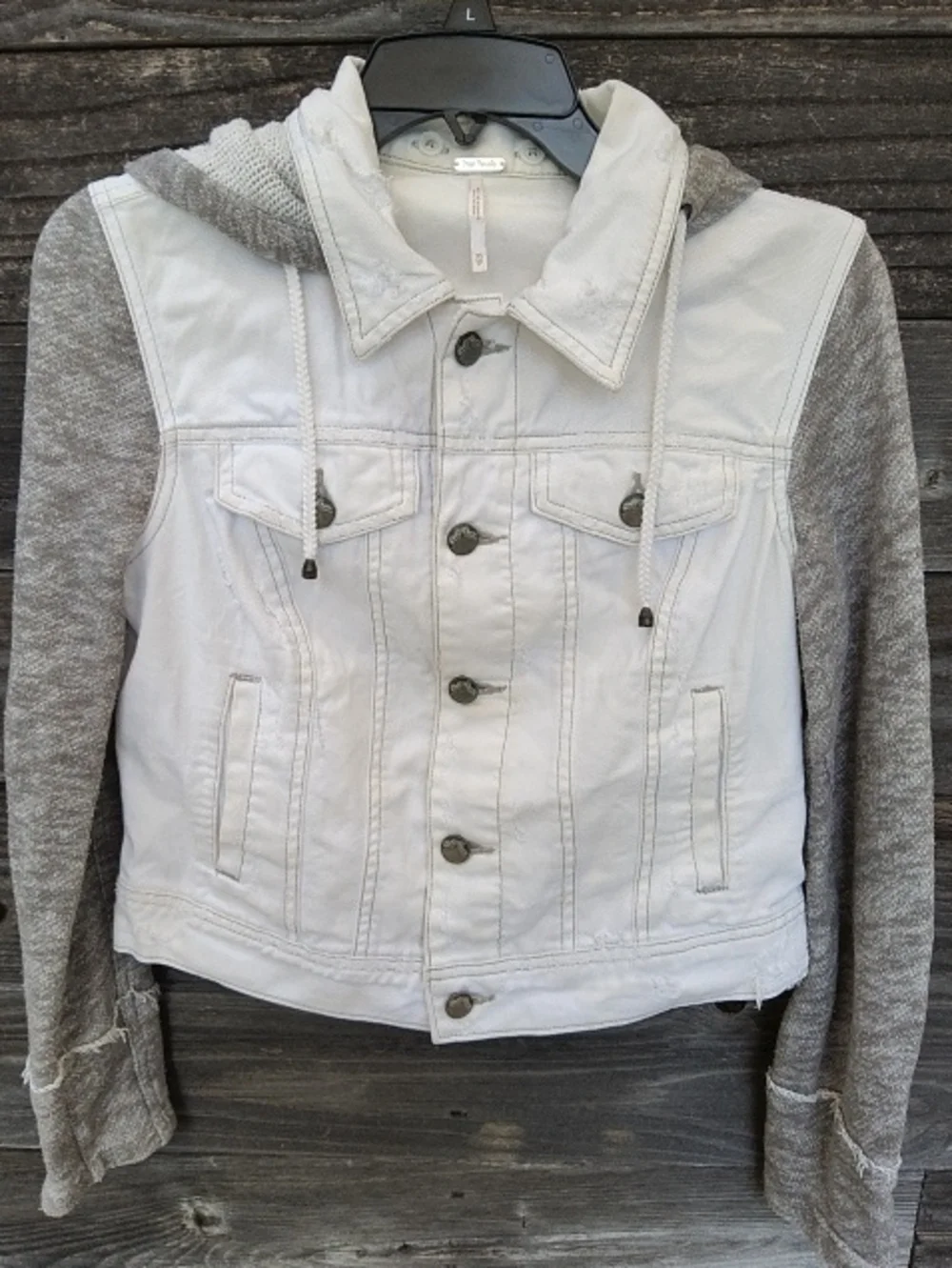 Free People White Hooded Jean Jacket Size XS